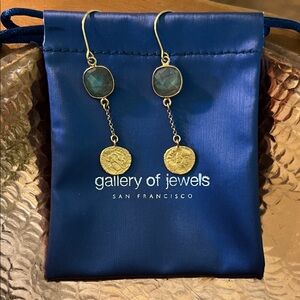 Gold and Blue Dangle Earrings